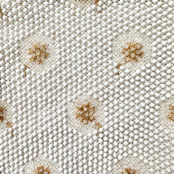 Vintage Corde Bead Bridal Snowflake Winter White Gold Clasp Top Handle Bag - Picture 6 of 13